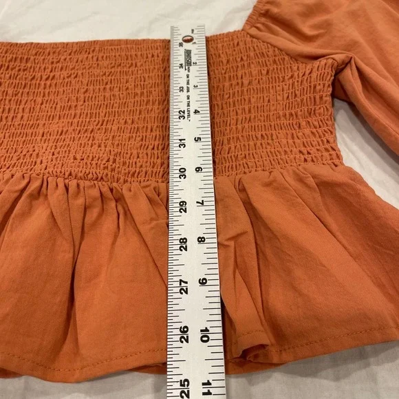 LA Hearts Smocked Square Neck Peplum Top Orange S Shirred Cotton boho cottage - Picture 6 of 7